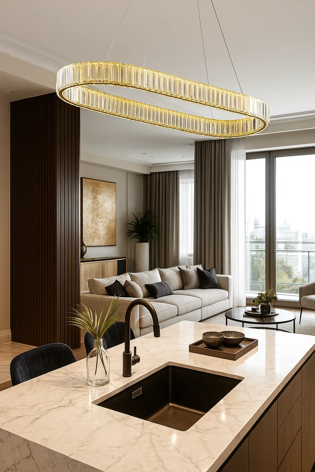 Pendant lamp Crystal Ring Oval LED 30W 3CCT L120 BRS Pendant lamp Crystal Ring Oval LED 30W 3CCT L120 BRS