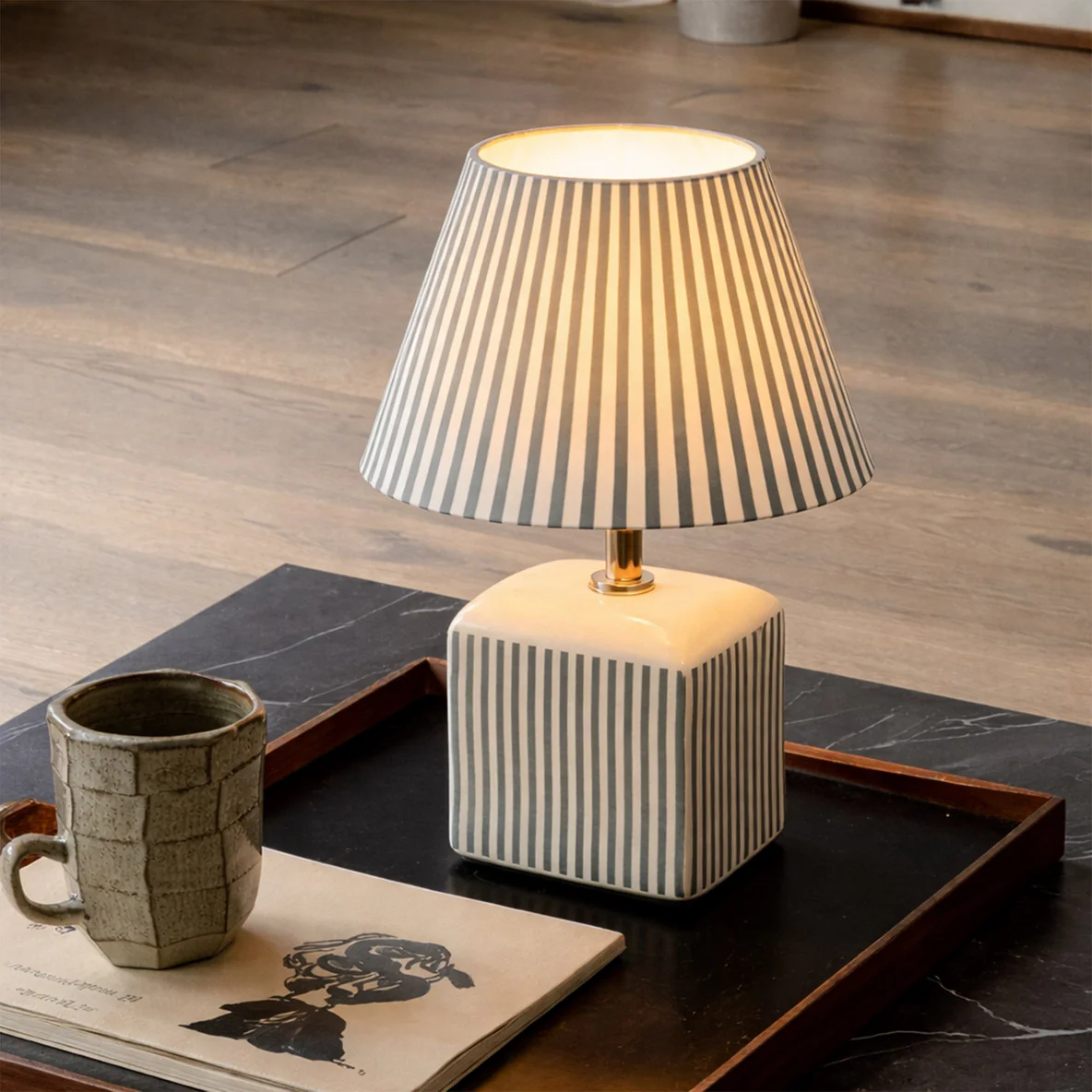 Table lamp Amaris Ceramic E27 Green Stripe