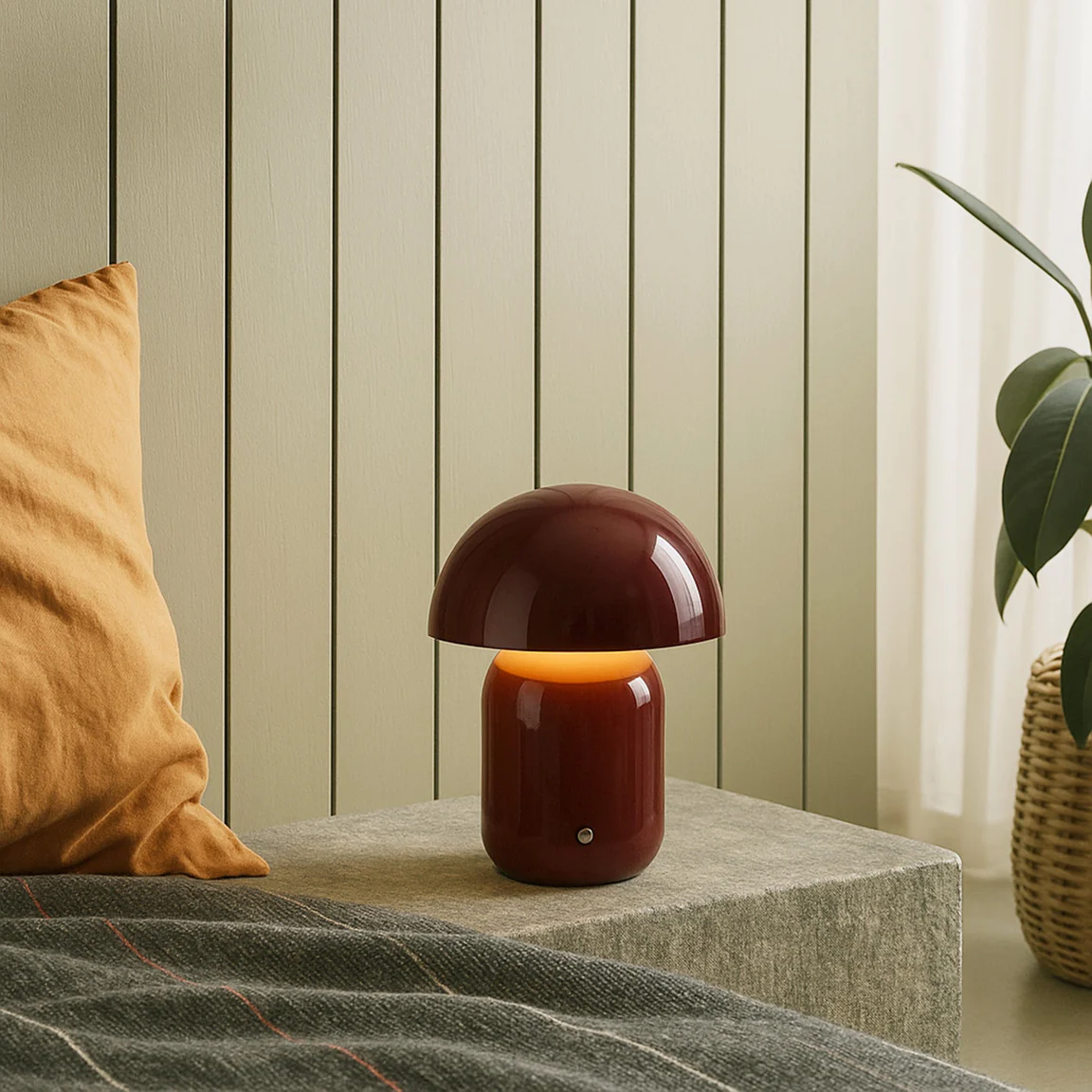 Table Lamp Mushroom LED CCT Dim Rechargeable Brick Red