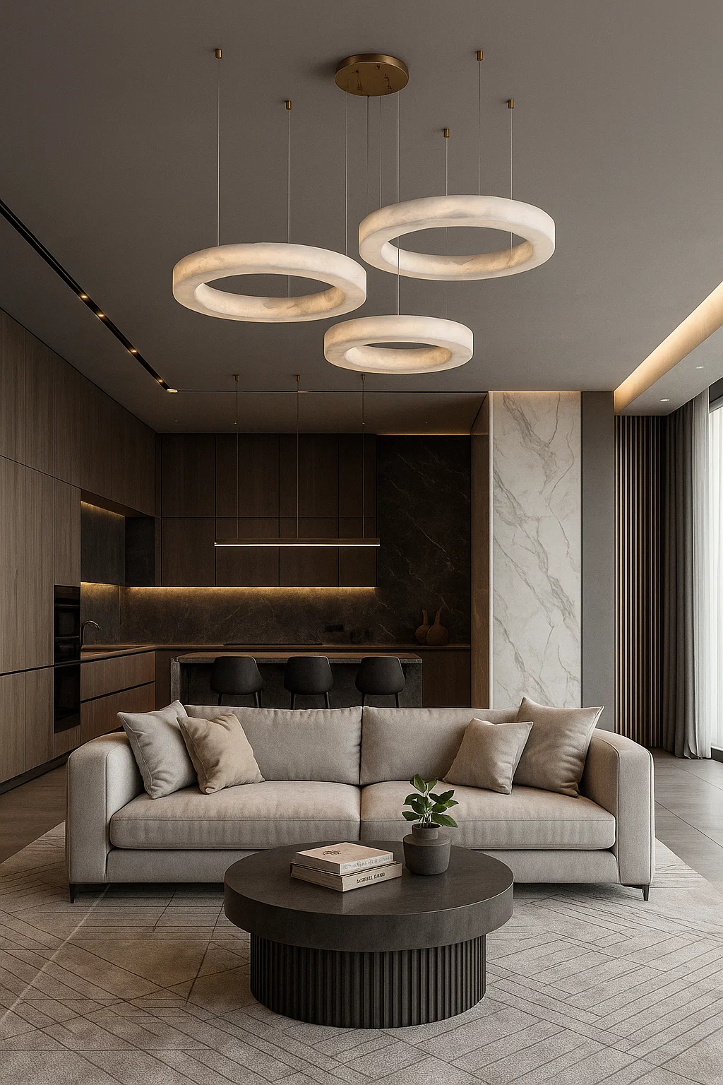 Pendant lamp Manzanera 3 Alabaster Spanish Marble LED 56W CCT BRS Pendant lamp Manzanera 3 Alabaster Spanish Marble LED 56W CCT BRS