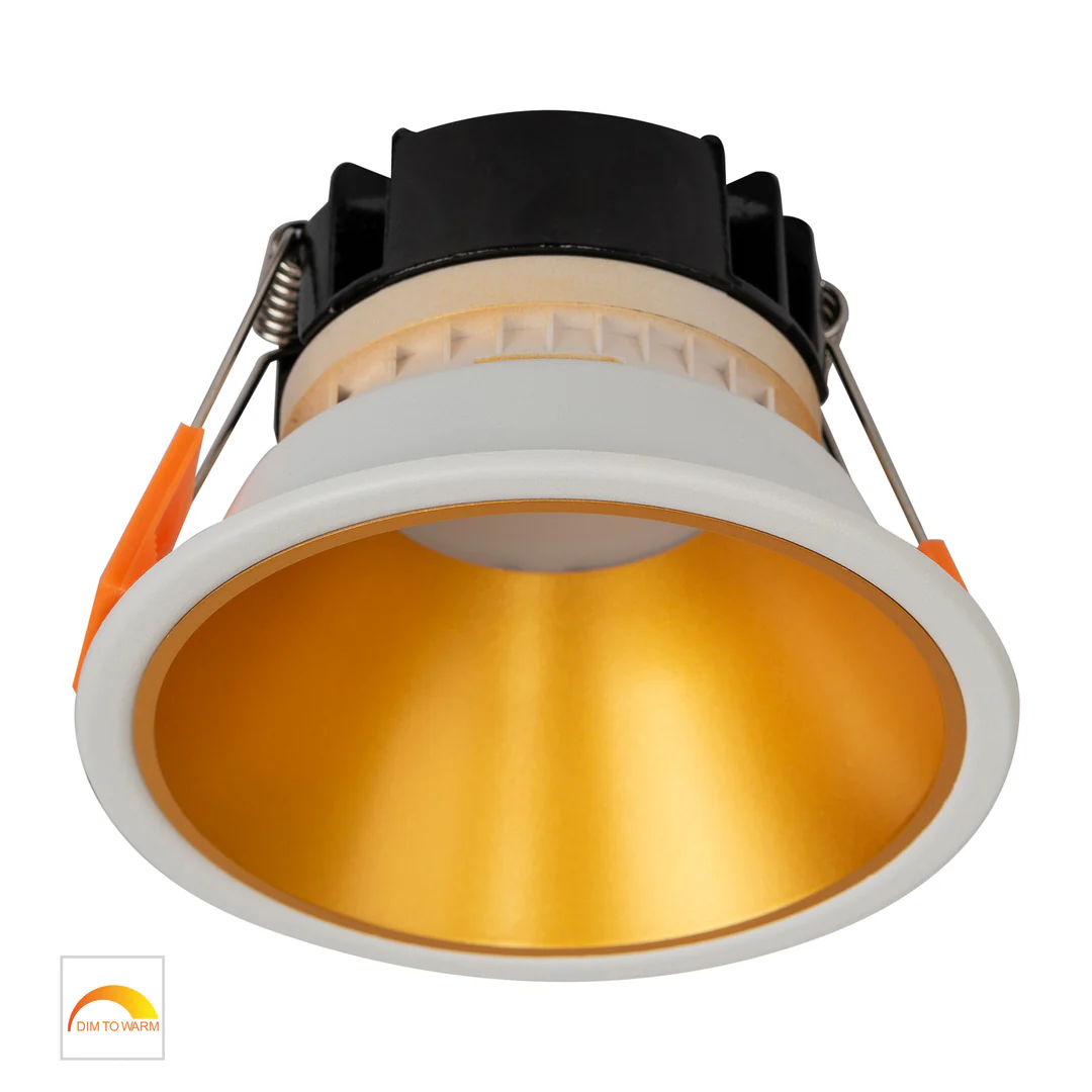 Recessed downlight Gleam WHT with Gold Insert Fixed Dim to Warm LED 9W IP54 Recessed downlight Gleam WHT with Gold Insert Fixed Dim to Warm LED 9W IP54