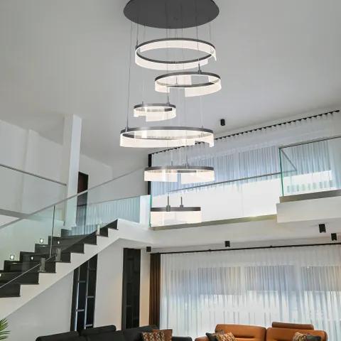 Pendant lamp Lando 6 ring LED 180W 3CCT BLK