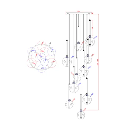 Pendant lamp Meteor 10 light LED 45W 3K GL