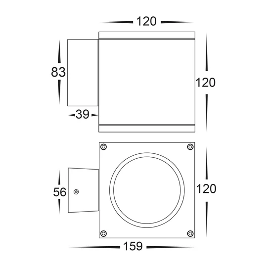 Wall light Porter Square LED 15w 3CCT WHT Fixed Down HV3628T-BLK-SQ IP54