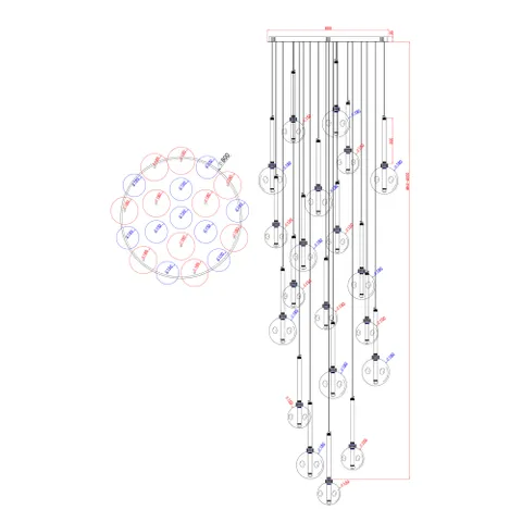 Pendant lamp Meteor 20 light LED 90W 3K GL
