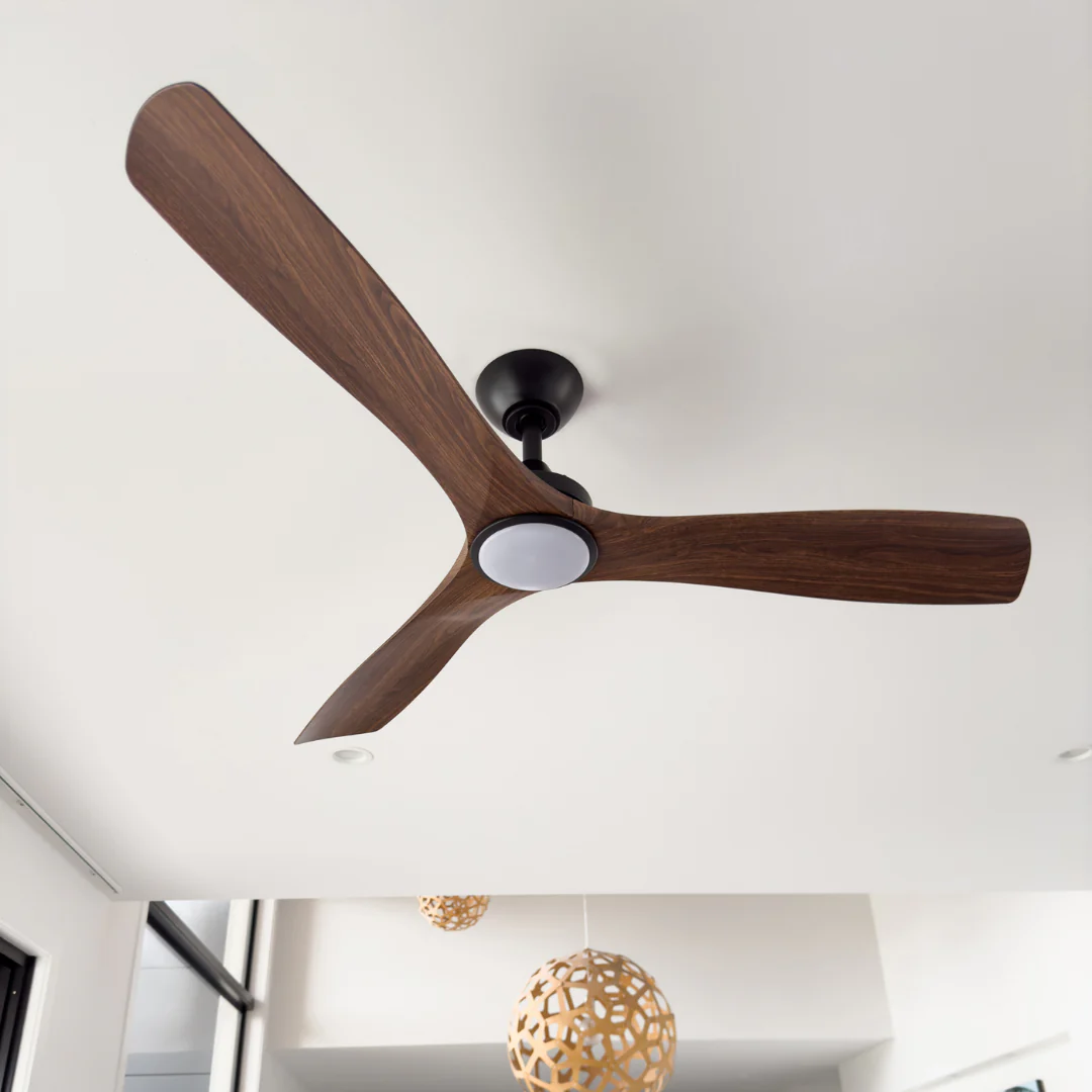 Ceiling fan Spitfire DC D52 Black Base Koa Blades 18w LED Light