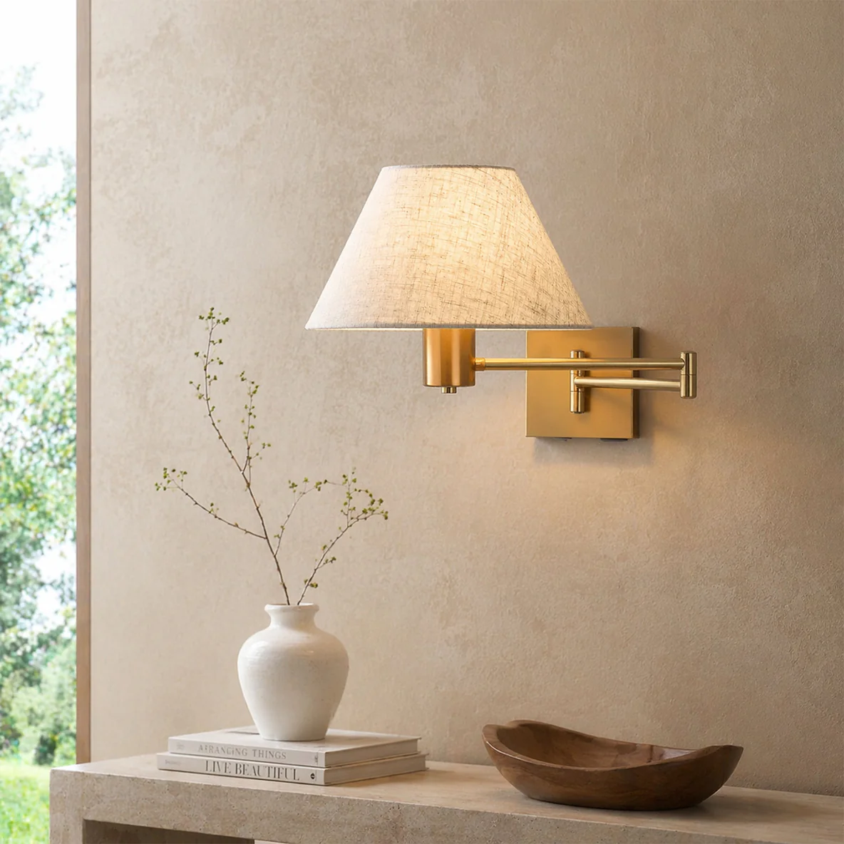 Wall lamp Elspet Swing Arm with charging ports brs
