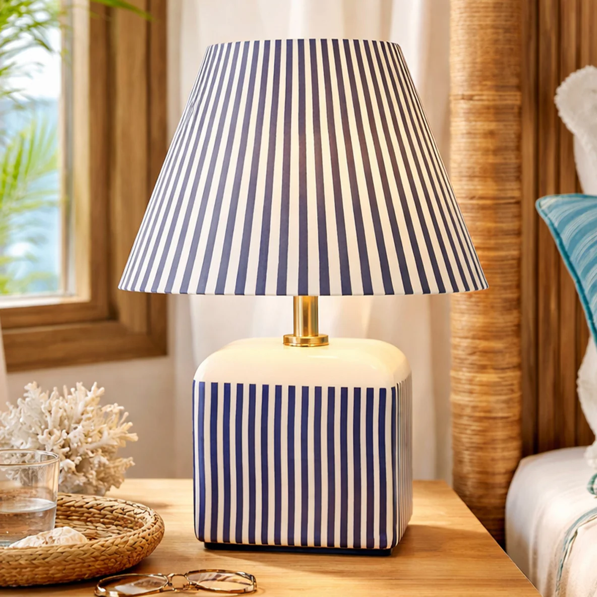 Table lamp Amaris Ceramic E27 Blue Stripe