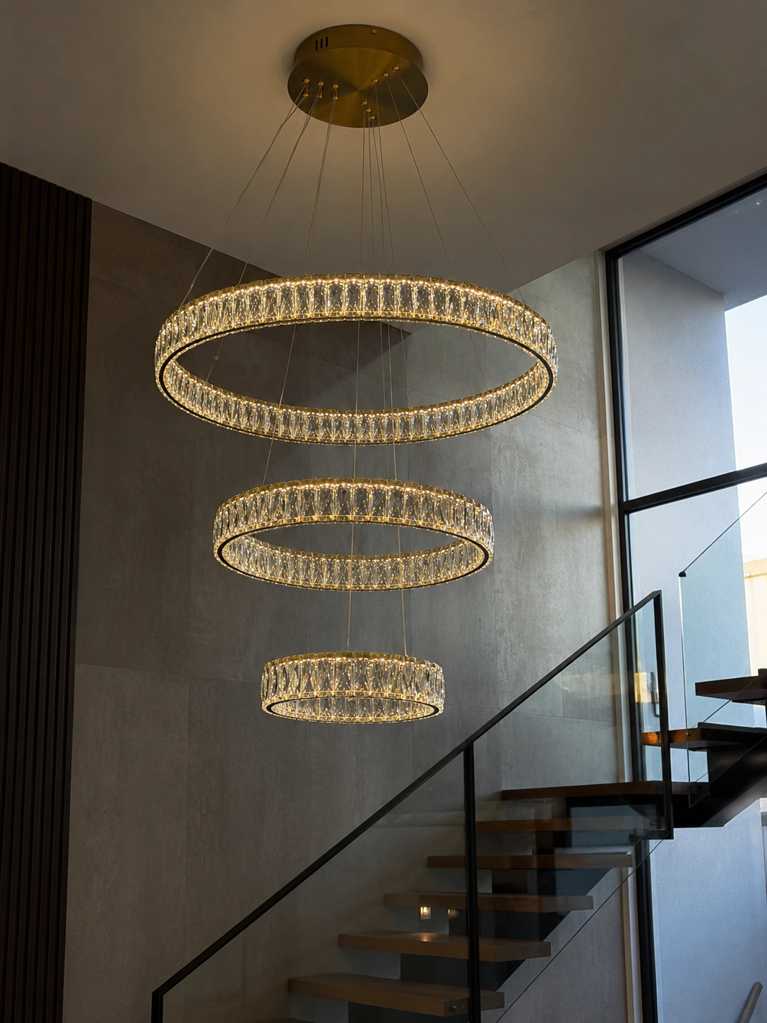 Pendant lamp Crystal Ring 3 BRS 90W Remote Dim