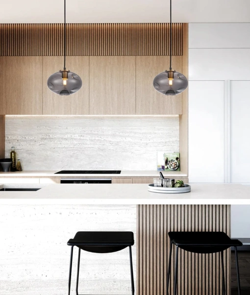 Pendant lamp FOSSETTE Dimpled Smoked Oval Glass