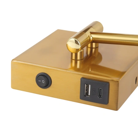 Wall lamp Elspet Swing Arm with charging ports brs
