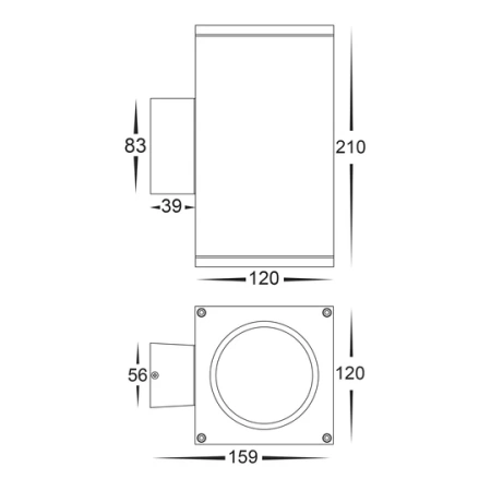 Wall light Porter Large WHT Up-Down LED HV3629T-BLK-SQ IP54