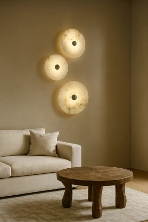 Wall light Zarra Alabaster Spanish Marble D25cm 3CCT BRS