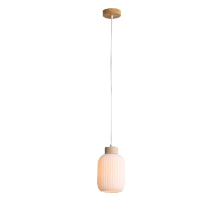 Single pendant BOLLI.130 OPAL MATT WITH WOOD