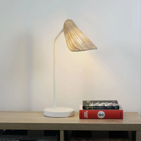 Desk lamp MALTA WHITE w- RATTAN SHADE