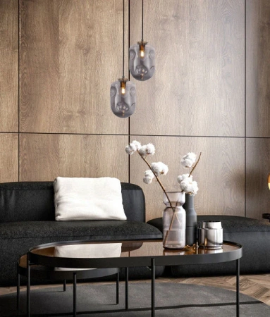 Pendant lamp FOSSETTE Dimpled Smokey Oblong Glass