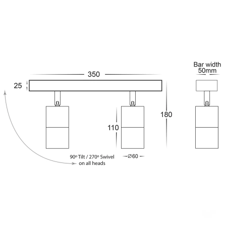 Wall light Tivah Bar Double IP54 HV4001T-2-WHT