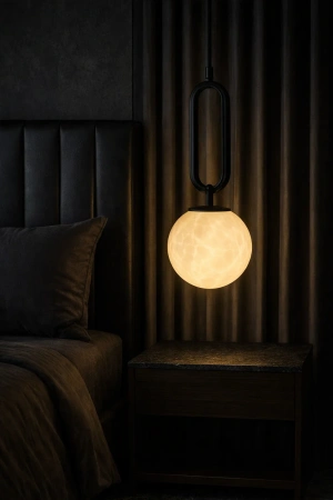 Pendant lamp Mores D15 Alabaster Spanish Marble G9 BLK