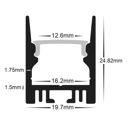 Aluminium Profile HV9693-2025-BLK 1m
