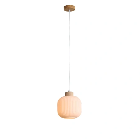 Single pendant BOLLI.200 OPAL MATT WITH WOOD