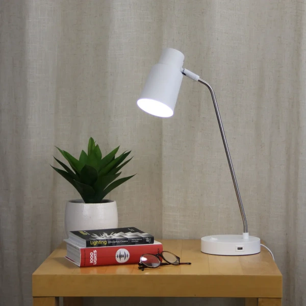 Desk lamp RIK WITH USB WHITE & BRUSHED CHROME Desk lamp RIK WITH USB WHITE & BRUSHED CHROME