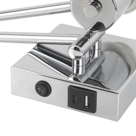 Wall lamp Elspet Swing Arm with charging ports chr