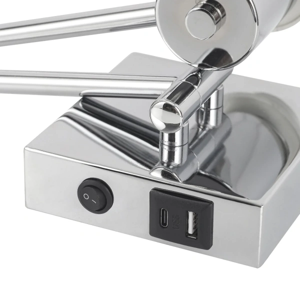 Wall lamp Elspet Swing Arm with charging ports chr