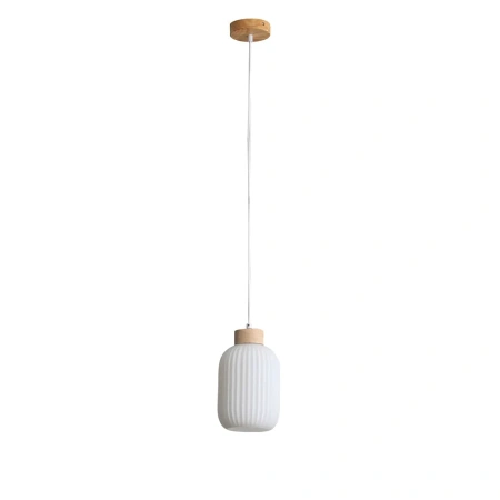 Single pendant BOLLI.130 OPAL MATT WITH WOOD