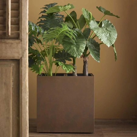 Odile Fiber Cement Dual Planter with Wheels Rust