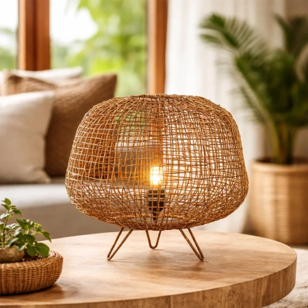 Table lamp Nerina Rattan E27 Brown