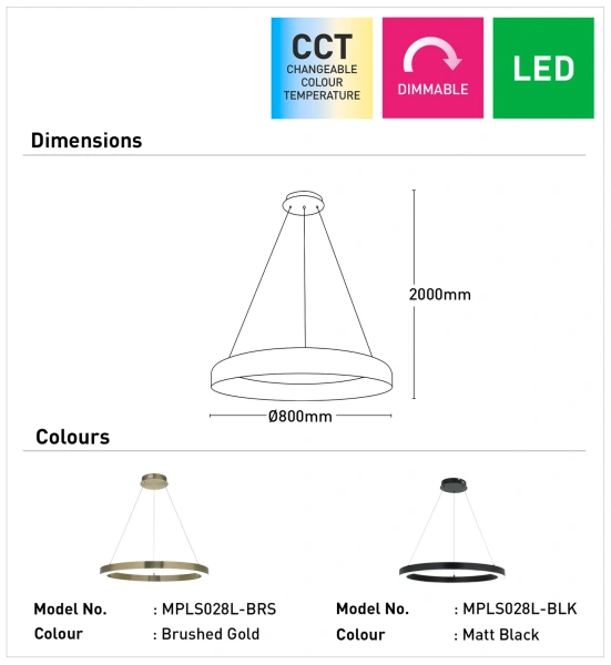 Pendant lamp Medine LED 60W with remote D800 BLK Pendant lamp Medine LED 60W with remote D800 BLK