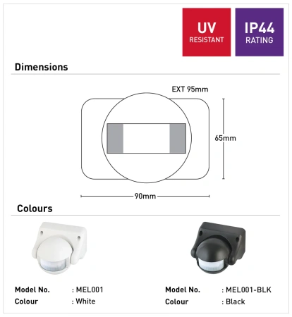 Compact PIR Sensor 180 Degree Sensory IP44 WHT
