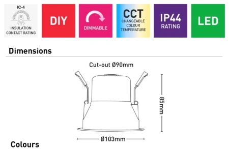 Downlight Cruz 8W LED CCT Anti-Glare Deep WHT flex and plug
