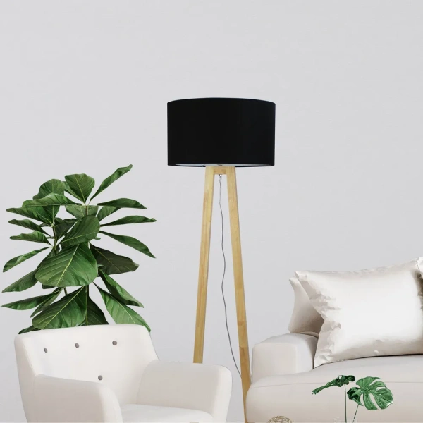 Floor lamp EDRA TIMBER w- BLACK COTTON SHADE
