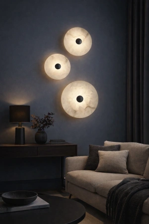 Wall light Zarra Alabaster Spanish Marble D25cm 3CCT BLK