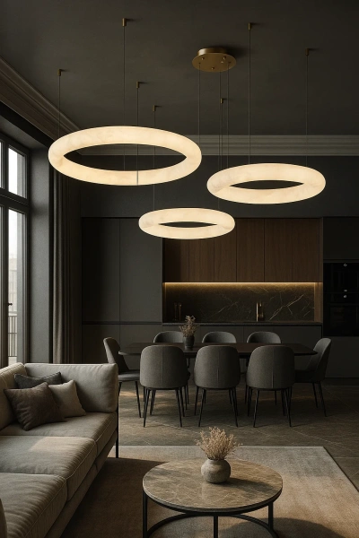 Pendant lamp Aragon 3 Alabaster Spanish Marble LED 56W CCT Remote BRS