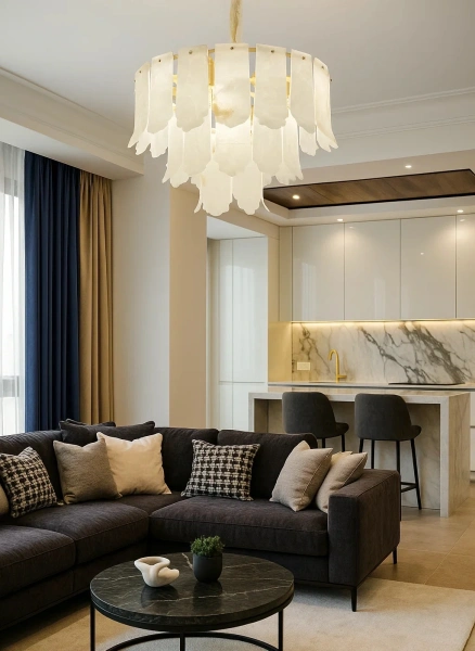 Pendant lamp Farlete S16 Alabaster Spanish Marble D80 BRS