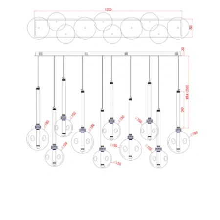 Pendant lamp Meteor 10 light Bar LED 45W 3K GL