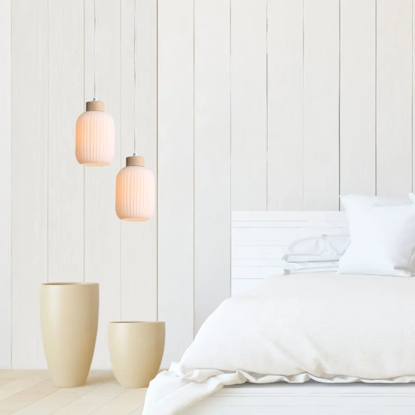 Single pendant BOLLI.130 OPAL MATT WITH WOOD