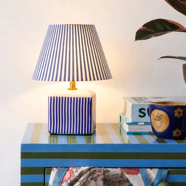 Table lamp Amaris Ceramic E27 Blue Stripe