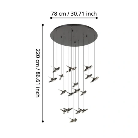 Pendant lamp Paratebueno 17R Birds LED 51W 3K BLK