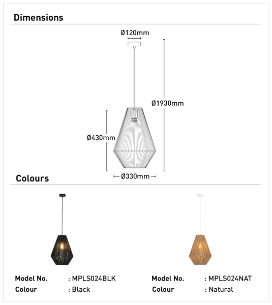 Pendant lamp Hobart E27 BLK Pendant lamp Hobart E27 BLK