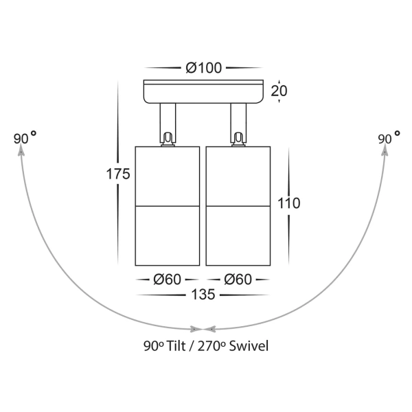 Wall light Tivah Solid Brass Graphite Coloured 3CCT Double Adjustable HV1377GU10T IP65