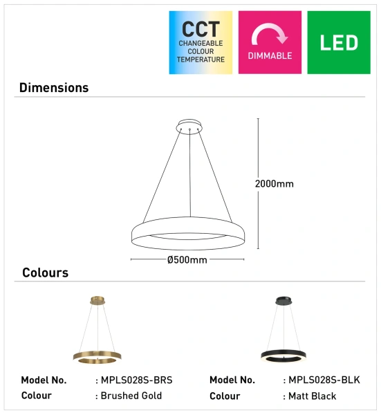 Pendant lamp Medine LED 36W with remote D500 BRS Pendant lamp Medine LED 36W with remote D500 BRS