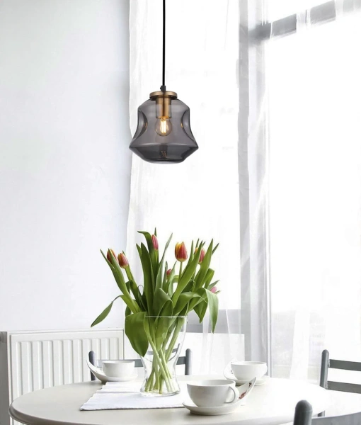 Pendant lamp FOSSETTE Dimpled Smoked Angled Bell Glass