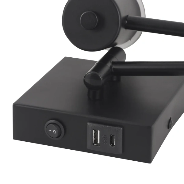 Wall lamp Elspet Swing Arm with charging ports blk