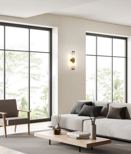 Wall light TIEMPO1 Up-Down Tubular Clear Glass Antique Brass 10W