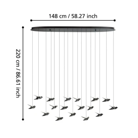 Pendant lamp Paratebueno 17 Birds LED 51W 3K BLK