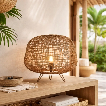 Table lamp Nerina Rattan E27 Brown