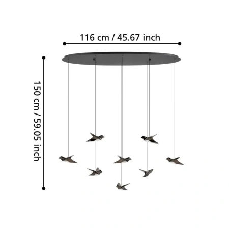 Pendant lamp Paratebueno 8 Birds LED 34W 3K BLK